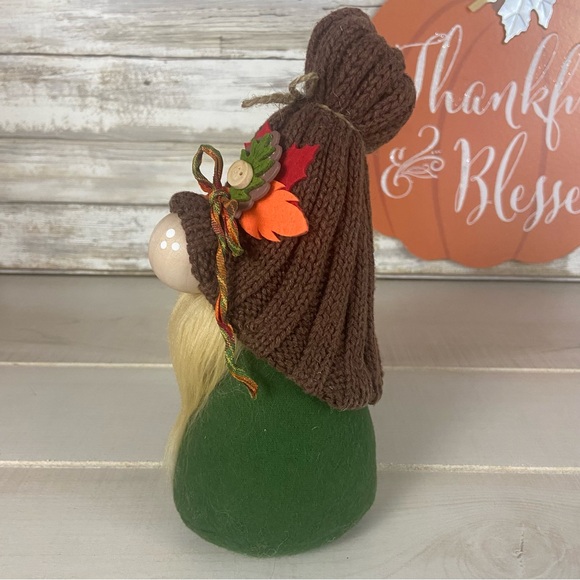Handmade Green Gnome Fall Harvest Autumn Farmhouse Home Decor Brown Sweater Hat - Picture 7 of 10